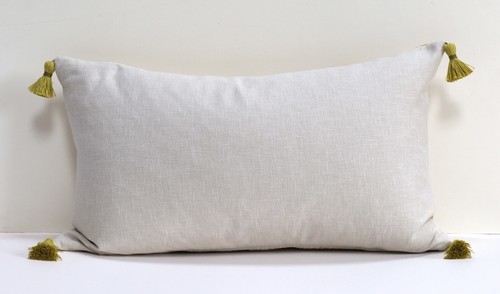 Penny Morrison Ashok Yellow Designer Linen Cushion Cover Linen Tassels 35x60cm - Picture 3 of 11