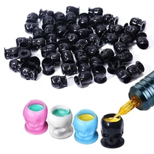 YILONG 200-1000PCS Tattoo Ink Cups Skull Shape with Base Permanent 4Colors Caps