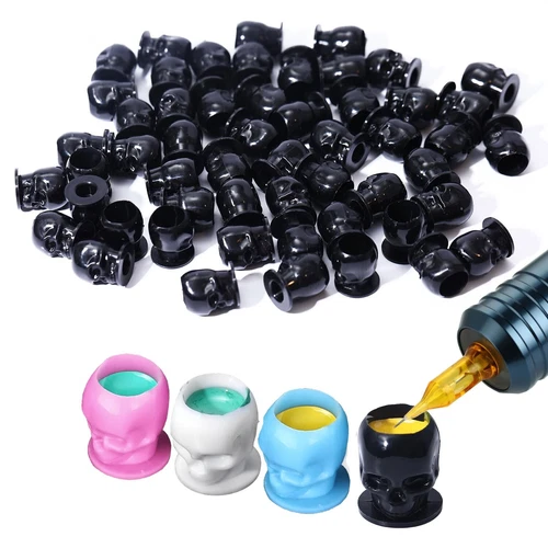 YILONG 200-1000PCS Tattoo Ink Cups Skull Shape with Base Permanent 4Colors Caps - product listing photo