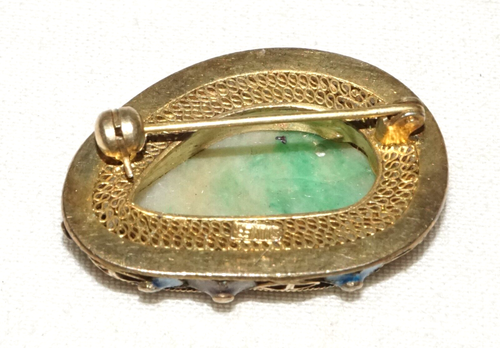 Antike chinesische Silber filigran & Emaille Brosche Set mit Jadeit Jade (inS) #L1-1 - Bild 4 von 11