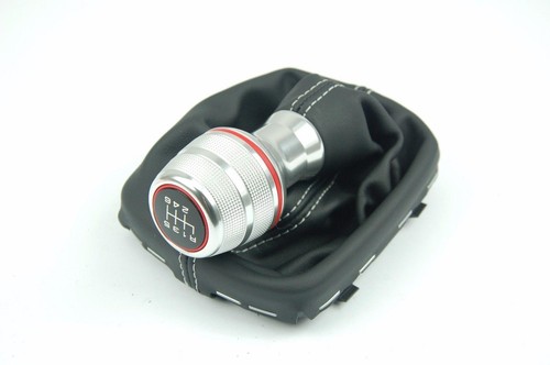 Audi A1 6-Speed Gear Shift Knob Alloy With Grey Stitched Leather Boot Genuine 8X - Picture 1 of 5