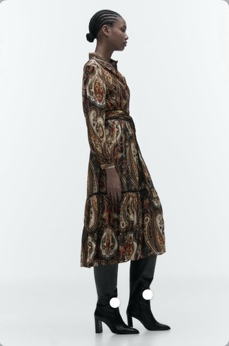 Zara Alabama Midi-Hemdblusenkleid mit Gürtel Damen Medium Gold Paisley Lurex Knopfleiste - Bild 12 von 13