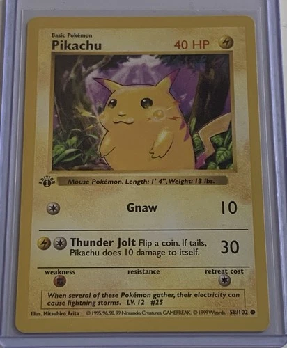 New Listing1999 Pokemon TCG Base 1st Edition Shadowless Pikachu #58/102 EX-NM