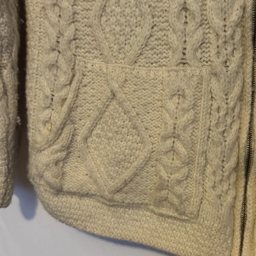 Carraigdonn Irish Aran Cable Knit Fisherman Merino Wool Full Zip Ecro Music Sz M - Picture 5 of 9