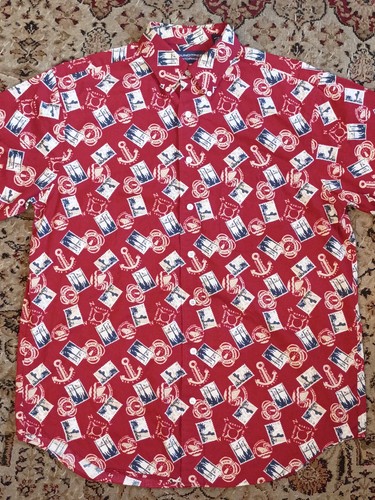 VTG Roundtree & York Shirt Mens M Red Anchors Geometric Button Down Short Sleeve - Picture 3 of 18