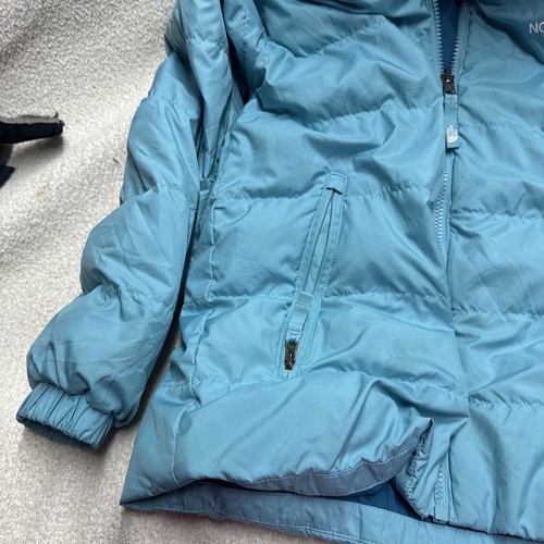 The North Face Girls Medium 10/12 Aqua Puffer Jacket Down 550 Hooded - Picture 4 of 8