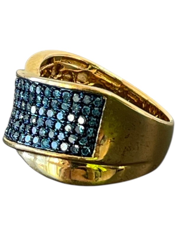 Diamond Treasures .925 Silver & Gold Plated Blue Stone Crisscross Ring Size 7