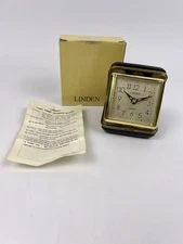 Linden Vintage Black Travel Alarm Clock - w/Original Box  Tested & Works!
