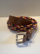 Multi-Color Women's Woven Braided Stretch Fabric Belt Size 42 Metal Buckle