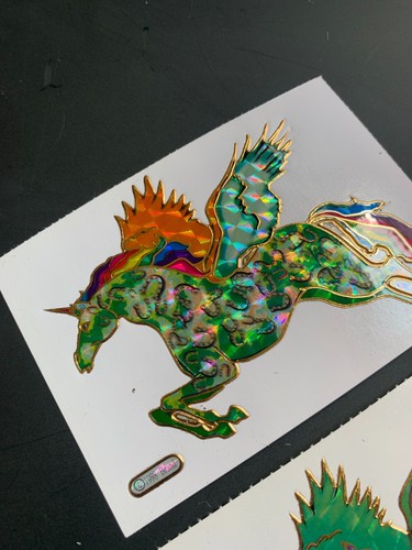 2 UNICORN PEGASUS rainbow VINTAGE VENDING sticker decal prism prismatic FOIL - Picture 7 of 7