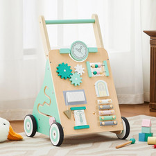 Wooden Baby Walker, Wood Push Walker Adjustable Height and Speed Multiple Learni