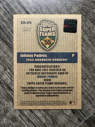 2002 Topps SUPER TEAMS SP ON CARD JOHNNY PODRES AUTO! Brooklyn Dodgers - Picture 2 of 2