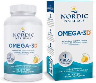 Nordic Naturals Omega-3D 690mg mit Vitamin D3 1000 IE, Zitrone - 120 Weichkapseln