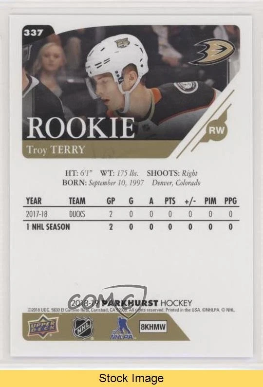2018-19 Upper Deck Parkhurst Rookies Troy Terry #337 Rookie RC READ fv4 - Image 2 of 3