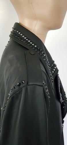 The VIRTU Bespoke Made Black Studded Luxury Lamb Skin Leather Jacket Mens 4X-L - Picture 4 of 10
