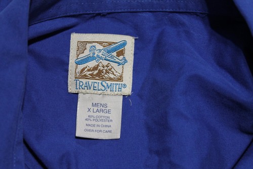 Camisa vintage Travel Smith para hombre con botones azules 2XL manga larga mezcla de algodón - Imagen 3 de 7