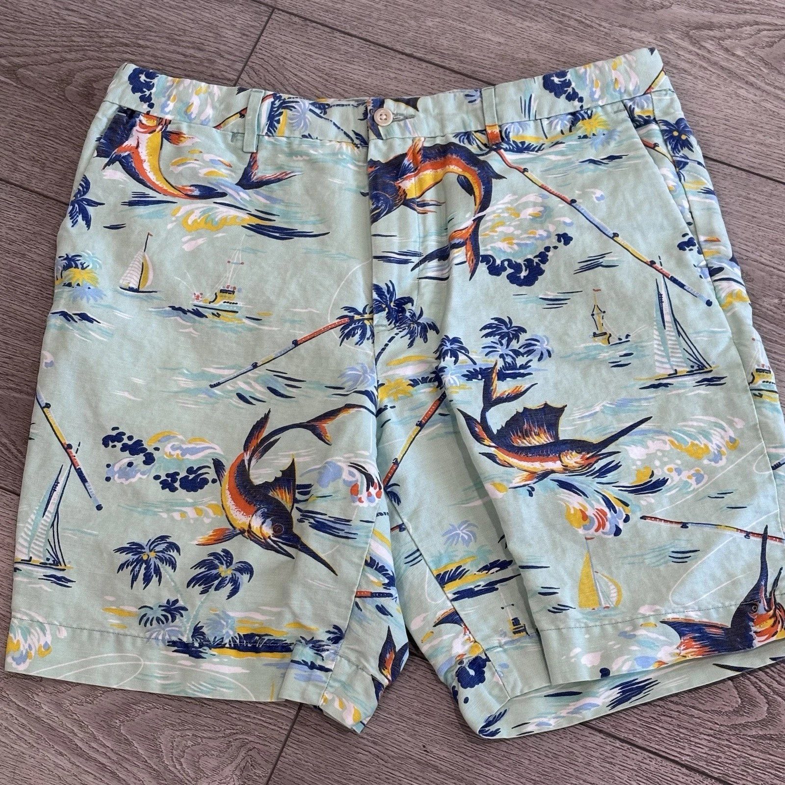 Polo Ralph Lauren Tropical Marlin Sailing Linen Blend Classic Fit Shorts Size 35