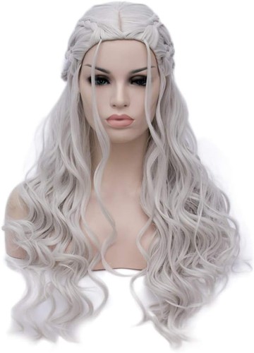 Daenerys Targaryen Wig for Game of Thrones Khaleesi Long Curly Silver Gray - Picture 2 of 4