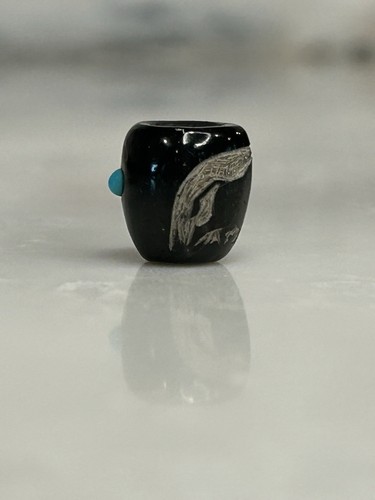 Santa Clara Sioux Red Starr NA Miniature Pottery Turquoise Inlay Sgraffito Bear - Bild 2 von 7