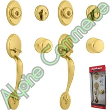 *2-Sets* Kwikset Chelsea Juno Knob Deadbolt Key Entry Polished Brass 98001-196