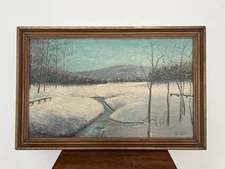 Vintage Signed Impressionist Oil Painting Snowscape Landscape Winter Scene MUNS
