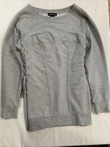 Trouve Women’s Size XS Top Knit Light Gray Side Ties Long Sleeve - Picture 3 of 22