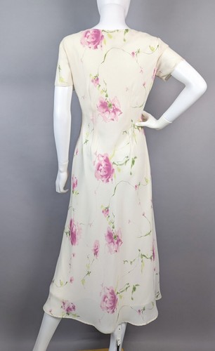 Vtg 90s Ronni Nicole Midi Dress Ethereal Cream Pink Floral Fairy Bias Cut Sz 6 - Picture 3 of 5