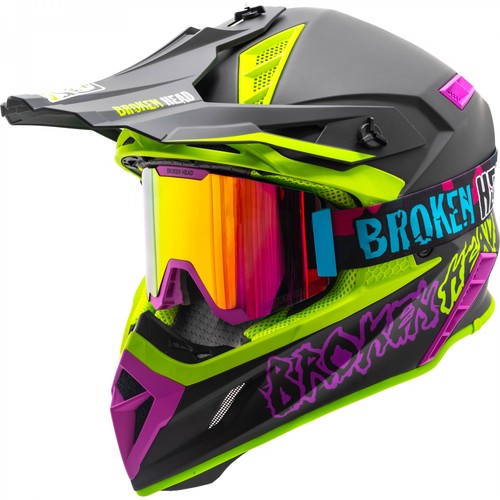 Broken Head Crosshelm Hunter Verde Claro-Rosa + MX Gafas Regulador Rosa Magnético - Imagen 5 de 22