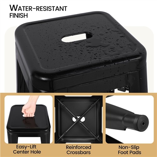 Metal Bar stools 24'' Counter Height Kitchen Bar Chairs Set of 4 Stackable Black - Picture 7 of 7