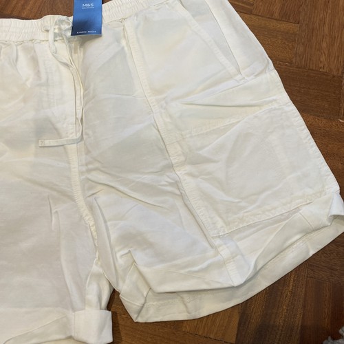 M&S Womens linen Rich Shorts Size 12 white Stretch Cotton Holiday Golf New - Picture 4 of 8