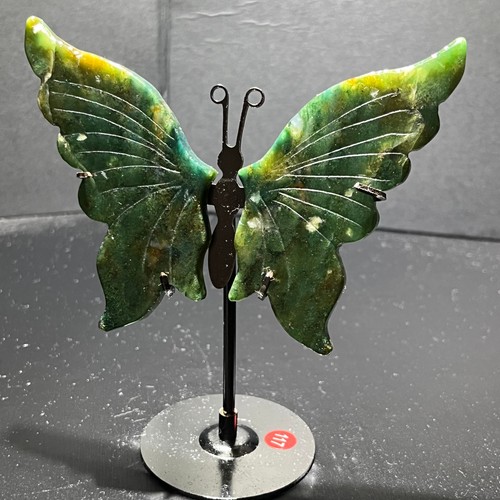 124G Ágata Acuática Natural Tallada a Mano Mariposa Calavera Cuarzo Cristal Gema + Soporte - Imagen 13 de 18