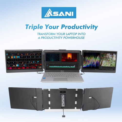 14" Tragbarer Monitor - Full HD Tri-Screen Extender für Laptops, USB Typ-C Pl... - Bild 6 von 6