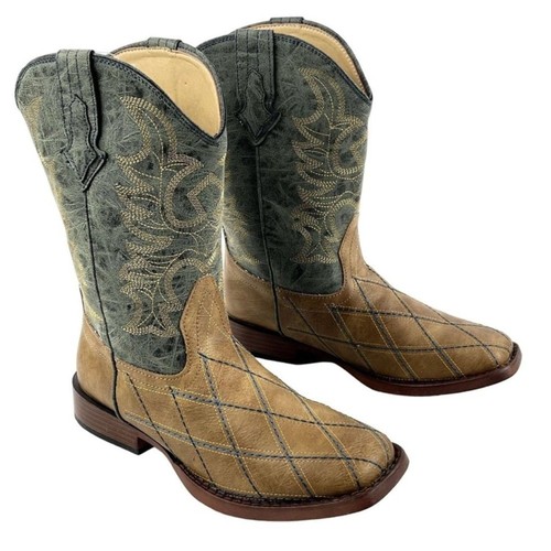 Roper Neu ohne Etikett große Kinder Cross Cut hellbraun/blau Kunstleder Cowboystiefel Jugend Unisex