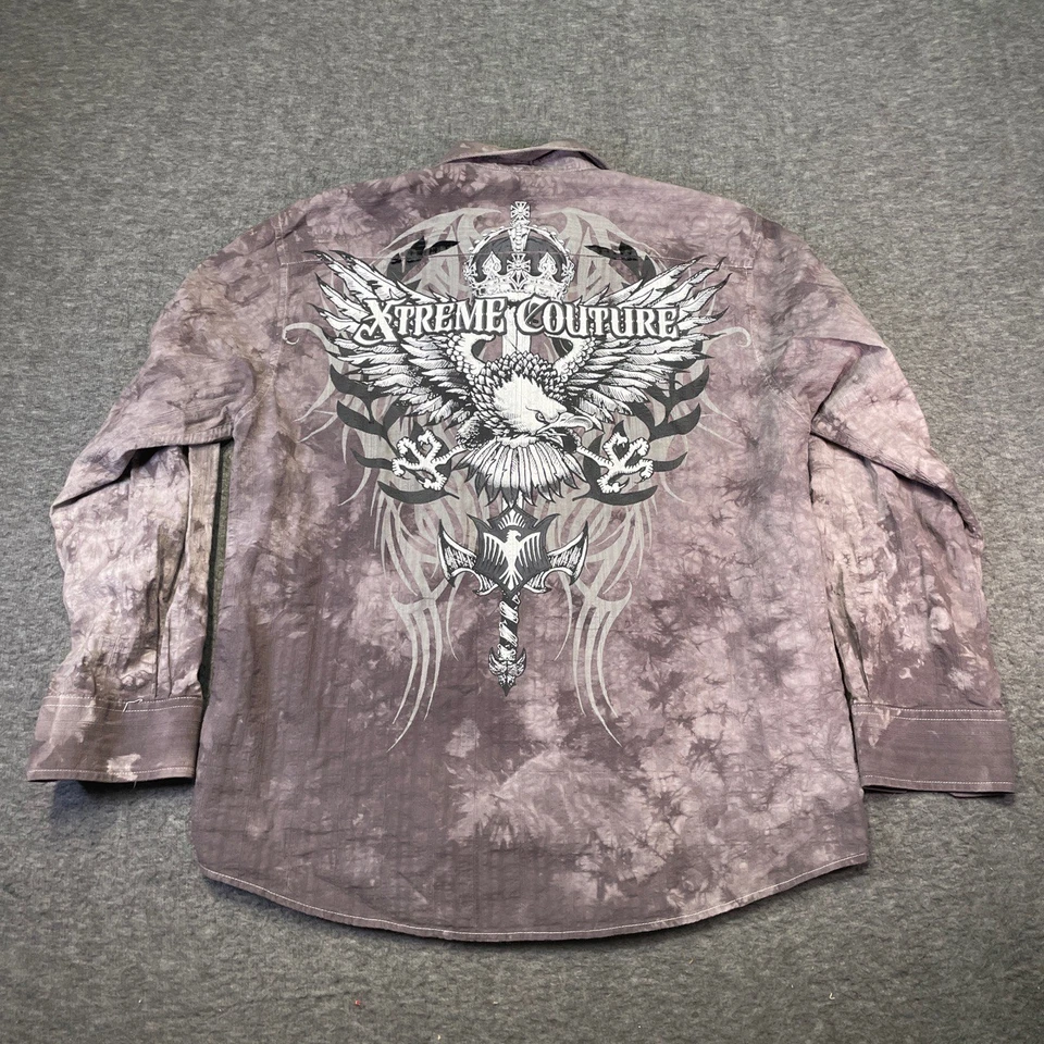 Camisa Xtreme Couture Para Hombres Grande UFC Abotonada Tie Dye Manga Larga Informal Moda Foto 3 de 4