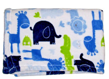 Baby Starters Safari Elephant Lion Giraffe Hippo Gator Blanket Green Blue White