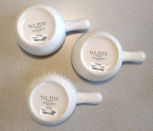 3 Tazones de sopa Rae Dunn “Benditos” CHILI con mango colección artesanal horno seguro NUEVO - Imagen 5 de 7