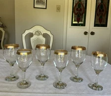 Vintage MCM  3 Water &  3Wine Goblets – Gold Rimmed – Total 6 Pieces