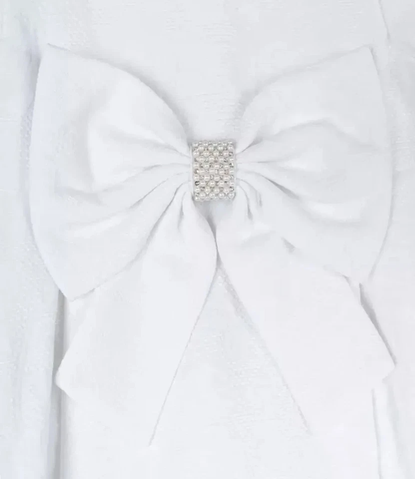 Новый с Ярлыками редкая издания девочек 24 месяцев белый бант цветочный парчи платье трусики комплект - Изображение 2 из 3