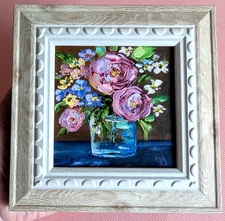 Roses Original OIL Impasto PAINTING Impressionism , Framed