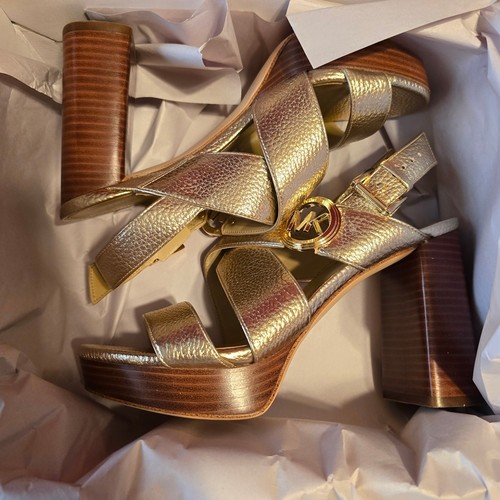 Michael Kors Sandalette Vera Plateau Absatz Gold Leder Größe 7 - Bild 5 von 8