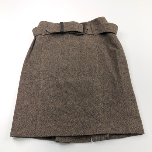 Escada 36 (Fits 27W) Wool Blend Belted Flat Lined Midi Pencil Skirt Brown MINT