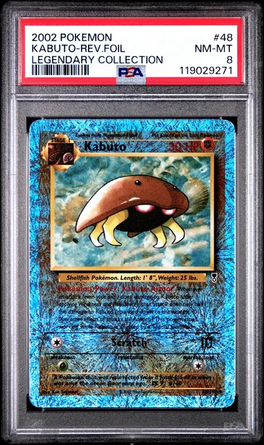 2002 POKEMON LEGENDARY COLLECTION #48 KABUTO-REVERSE FOIL PSA 8