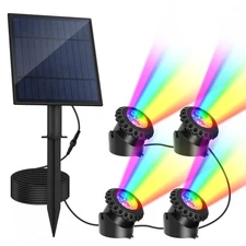 T-SUN Solar Pond Lights, 4 Headlamp RGB LED Spotlights, Underwater Submersibl...
