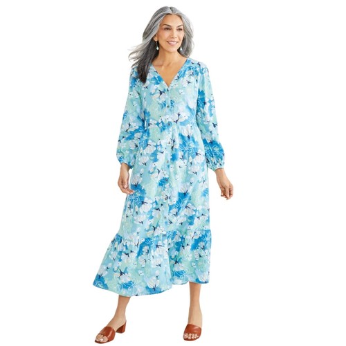 Style & Co Damen bedrucktes Stufen Midikleid - türkis - Petite Small - Bild 1 von 4