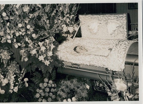 POSTMORTEM PHOTOGRAPH Original Print Woman in Coffin - Casket - Funeral Flowers