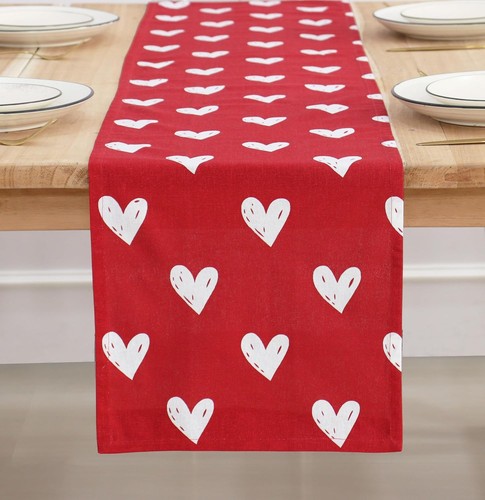 PurpleEssences Valentinstag Tischläufer 13 x 72 Zoll, rot - weiß Herz - Bild 1 von 5