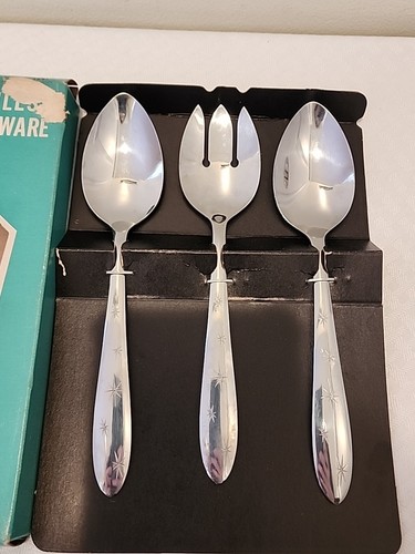 Vintage Mar-Crest Atomic Starburst Set di posate 3 pezzi acciaio inox USA - Foto 2 di 6