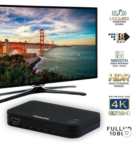 NEW Philips 4 Port HDMI Switch Elite 4K Ultra HD With Wireless Remote- - Picture 4 of 8