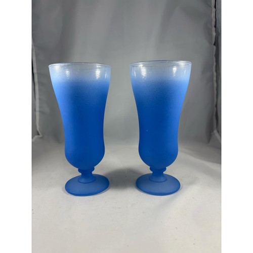 Vtg Set of 2 Blendo Ombre w/Gold Rim Parfait Glasses Frosted Glassware