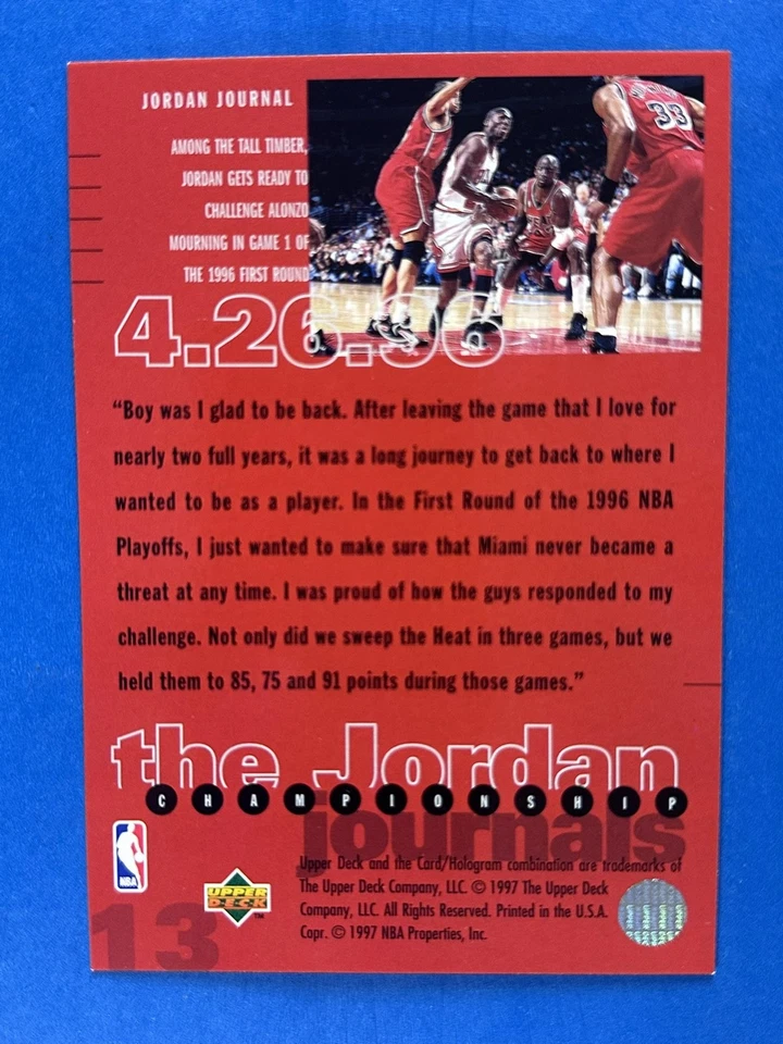 1997 Upper Deck The Jordan Championship Journals Jumbo #13 Michael Jordan Bulls - Image 2 of 2